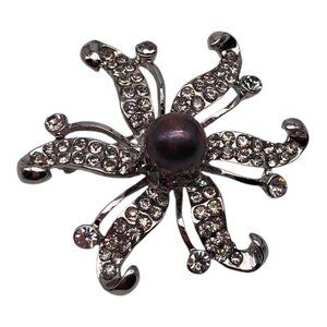 Pearl Stone Fashion Flower Brooch With Rhinestones & Purple Pearl